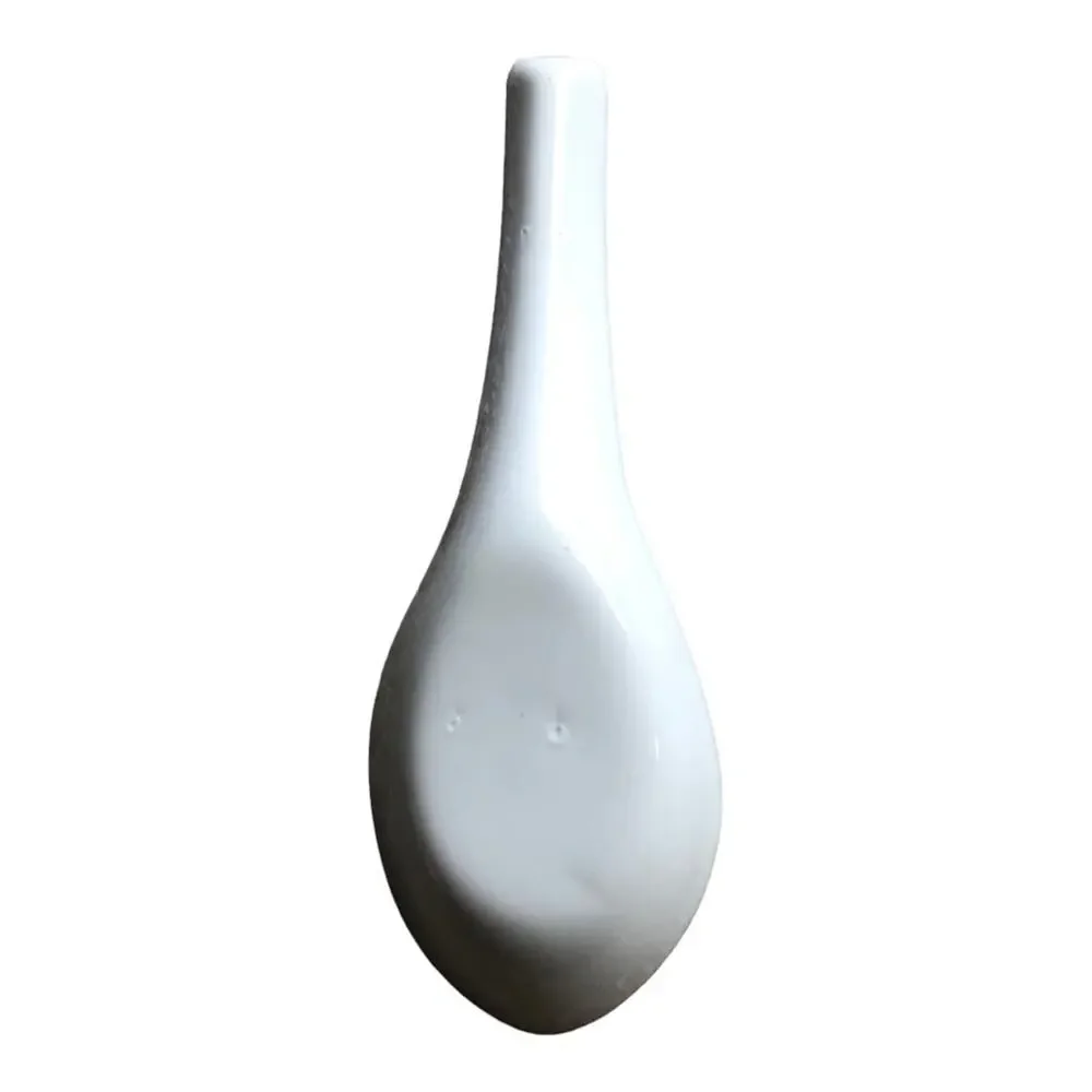 Asian Soup Spoons Set of 8 White Ceramic Chinese Rice Porcelain Flat Bottom
